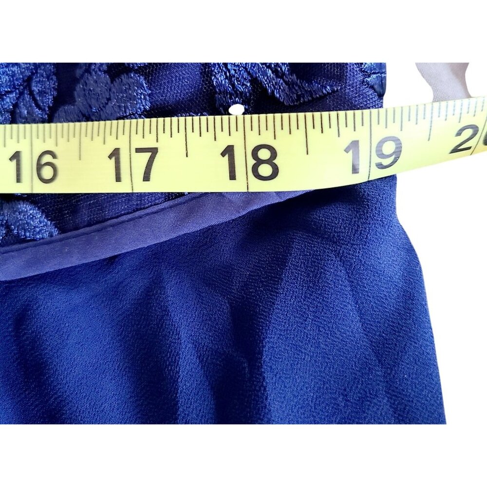 Blue Lace Chiffon Evening Gown Dress Floral V-Neck Sleeves High-Low Hem Size 2XL - Picture 12 of 16